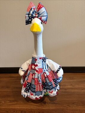 Patriotic 23” Porch Goose Outfit with Bow and Reusable Wings